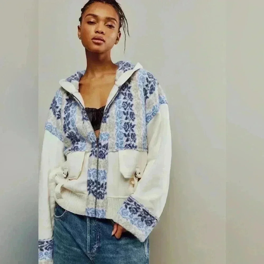 New Free People Rockwell sweatshirt Color: Granada Sky Combo women L